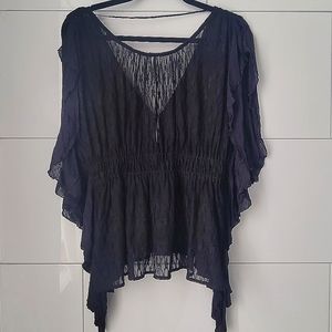 FREE PEOPLE Sheer Flowy Lace Blouse